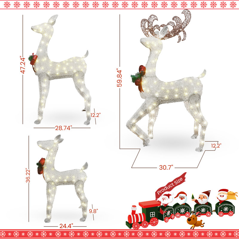 The Holiday Aisle® 3 Piece Christmas Deer Lighted Display Set, 3Piece